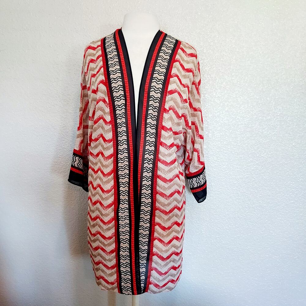 Chico's Red Zig Zag Sheer Open Cardigan Size 0